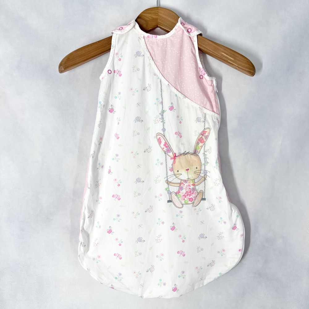 Mothercare Cotton Sleeveless Bunny Floral Pink Sleep Bag Baby Size 0-6 Months